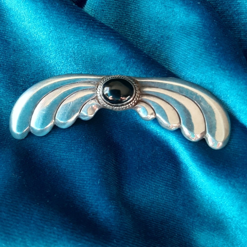 Vintage Brooch Pin Sterling 925 with Black Onyx